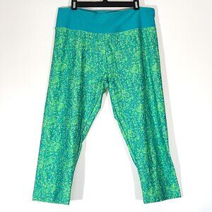Bally Total Fitness Athletic Capris Water Dot Pattern Green Blue Size L